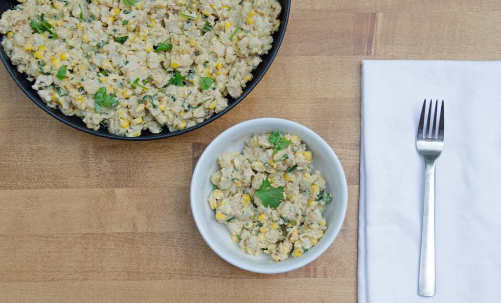 Serving of Corn and Hominy Skilet